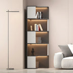 Black-White Wooden Open Corner Display Cabinet with Light