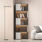 Black-White Wooden Open Corner Display Cabinet with Light