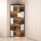 Black-White Wooden Open Corner Display Cabinet with Light