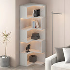 Black-White Wooden Open Corner Display Cabinet with Light