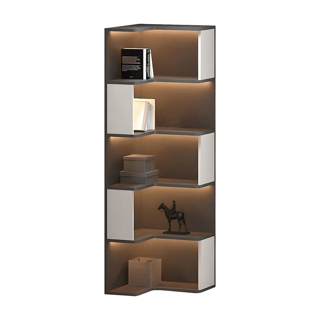 Black-White Wooden Open Corner Display Cabinet with Light