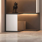 Black-White Wooden Open Corner Display Cabinet with Light