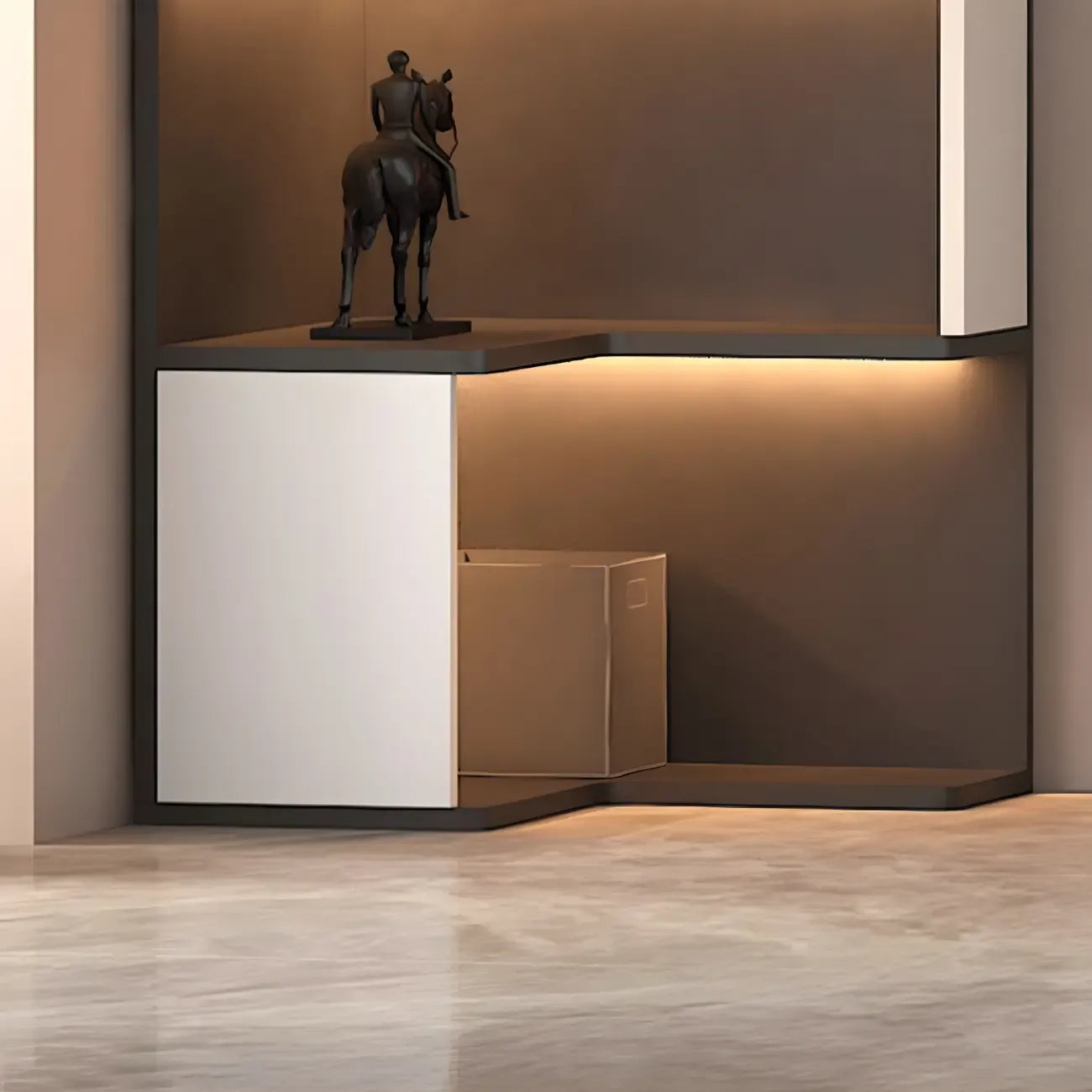 Black-White Wooden Open Corner Display Cabinet with Light