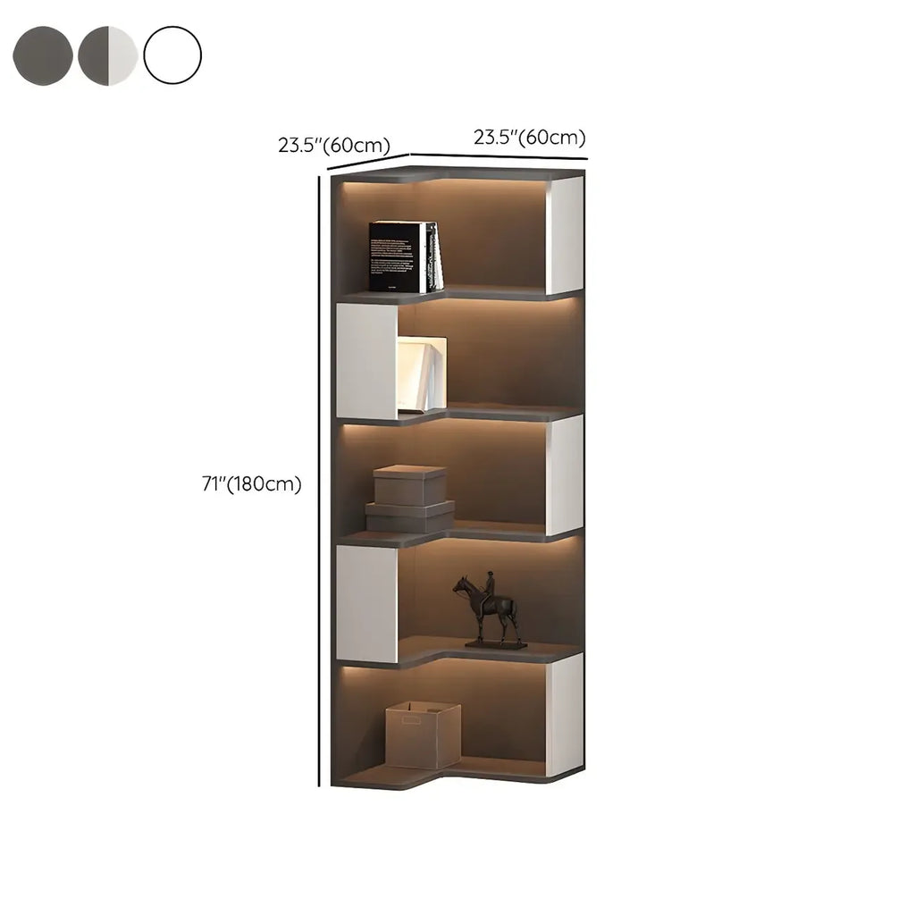 Black-White Wooden Open Corner Display Cabinet with Light