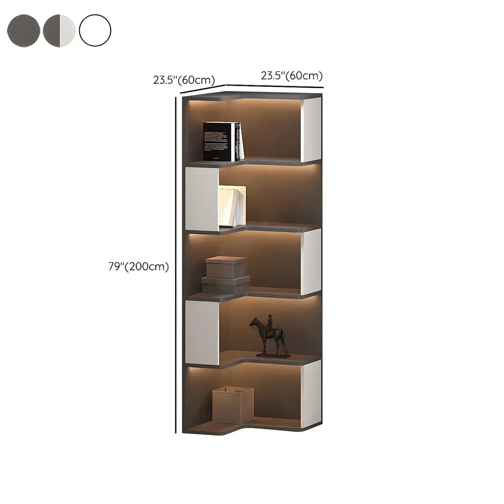 Black-White Wooden Open Corner Display Cabinet with Light