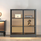 Square 2-Shelf Black Wooden Display Cabinet with Light