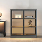 Square 2-Shelf Black Wooden Display Cabinet with Light
