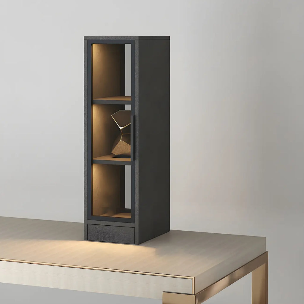 Square 2-Shelf Black Wooden Display Cabinet with Light