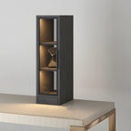 Square 2-Shelf Black Wooden Display Cabinet with Light