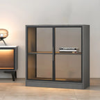 Square 2-Shelf Black Wooden Display Cabinet with Light
