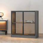 Square 2-Shelf Black Wooden Display Cabinet with Light