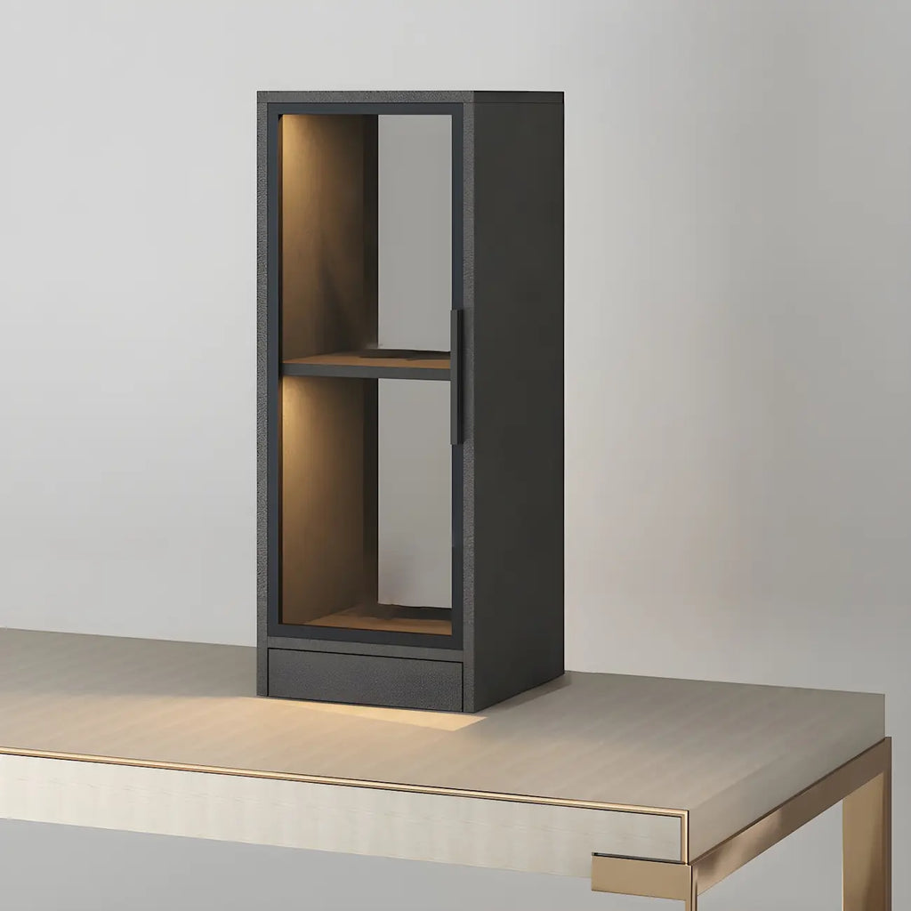 Square 2-Shelf Black Wooden Display Cabinet with Light