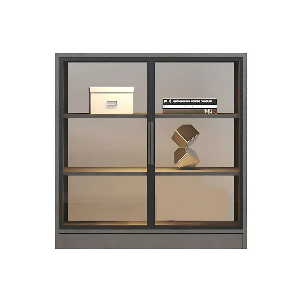 Square 2-Shelf Black Wooden Display Cabinet with Light