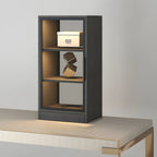Square 2-Shelf Black Wooden Display Cabinet with Light