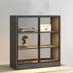 Square 2-Shelf Black Wooden Display Cabinet with Light