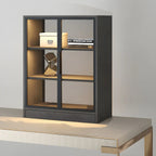Square 2-Shelf Black Wooden Display Cabinet with Light