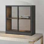 Square 2-Shelf Black Wooden Display Cabinet with Light