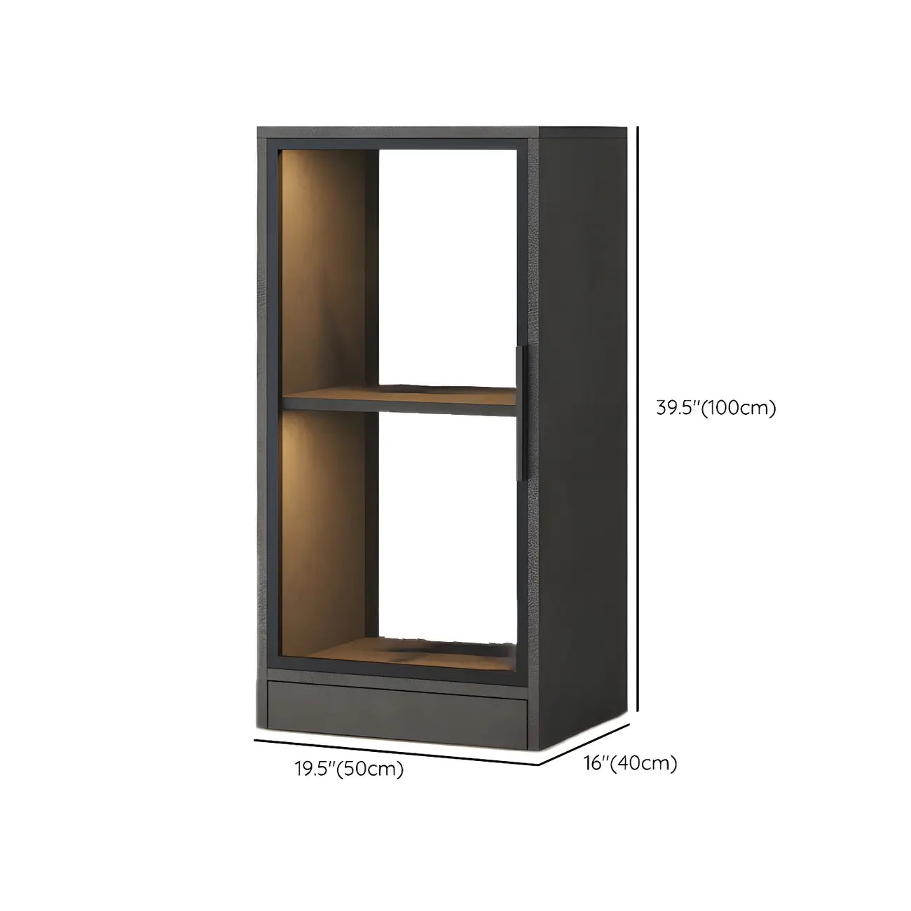 Square 2-Shelf Black Wooden Display Cabinet with Light