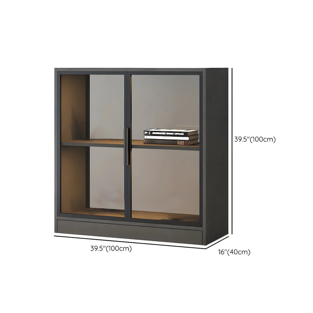 Square 2-Shelf Black Wooden Display Cabinet with Light