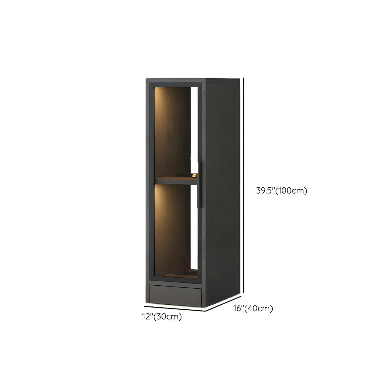 Square 2-Shelf Black Wooden Display Cabinet with Light