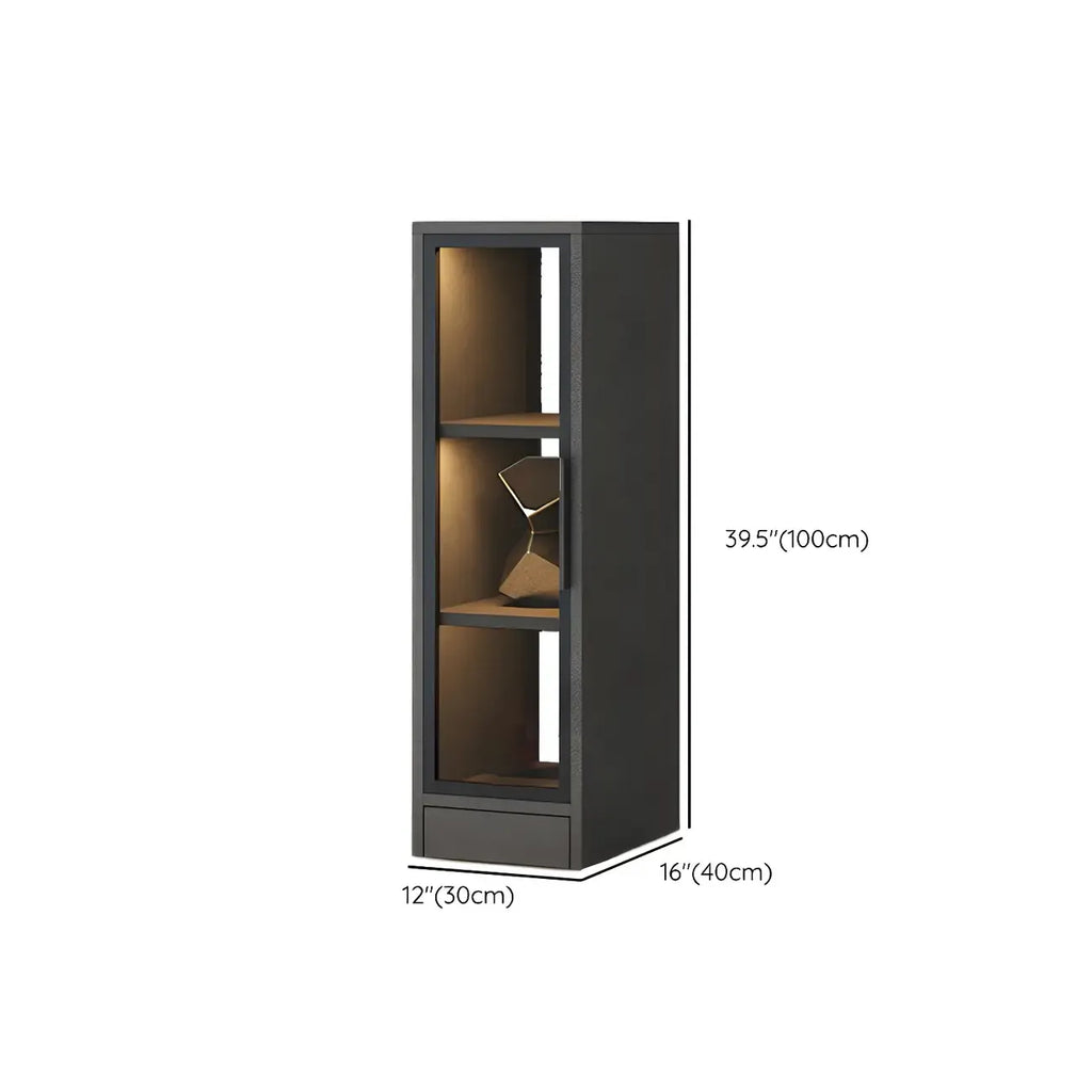 Square 2-Shelf Black Wooden Display Cabinet with Light