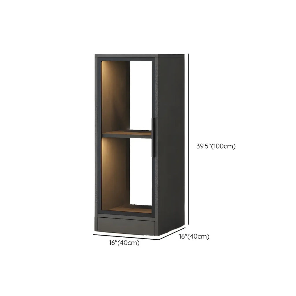 Square 2-Shelf Black Wooden Display Cabinet with Light