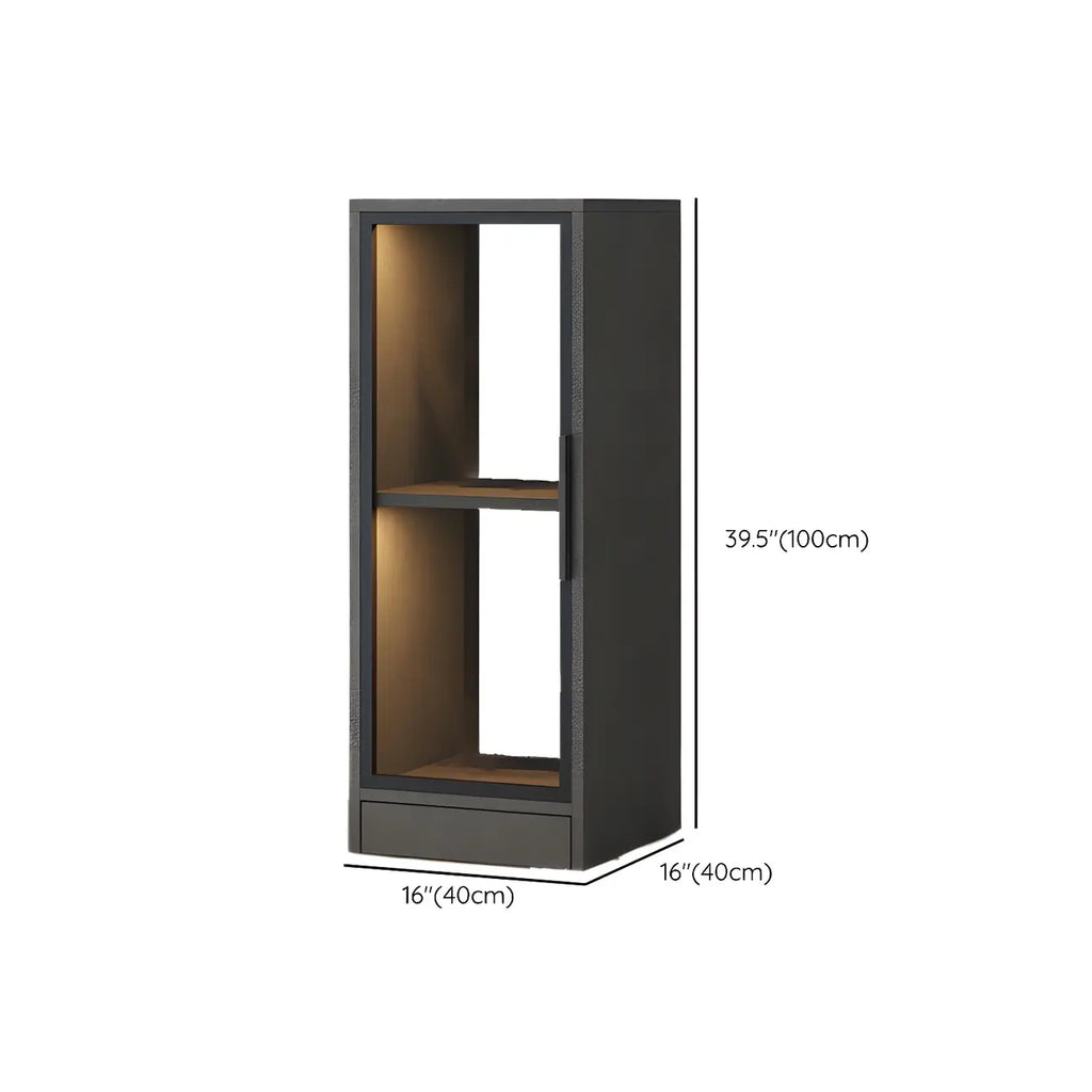 Square 2-Shelf Black Wooden Display Cabinet with Light