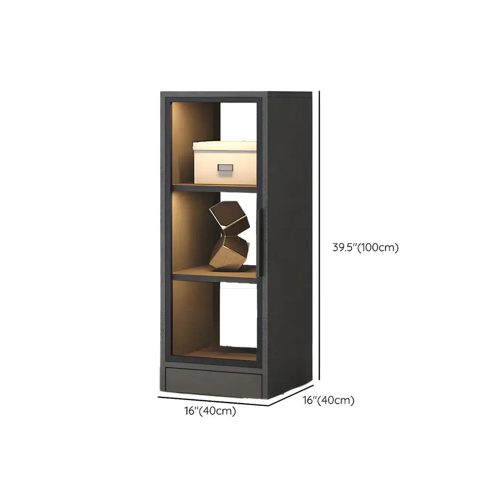 Square 2-Shelf Black Wooden Display Cabinet with Light