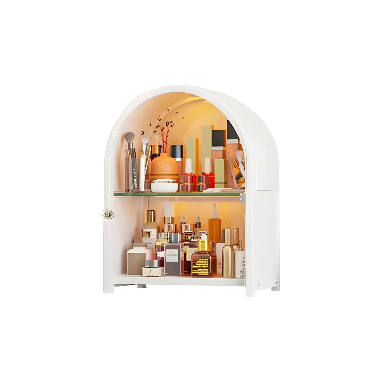 Adjustable Steel Arch Glass Shelf Display Cabinet with Light
