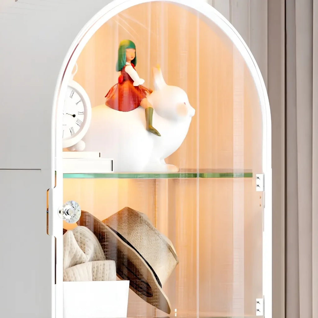 Adjustable Steel Arch Glass Shelf Display Cabinet with Light