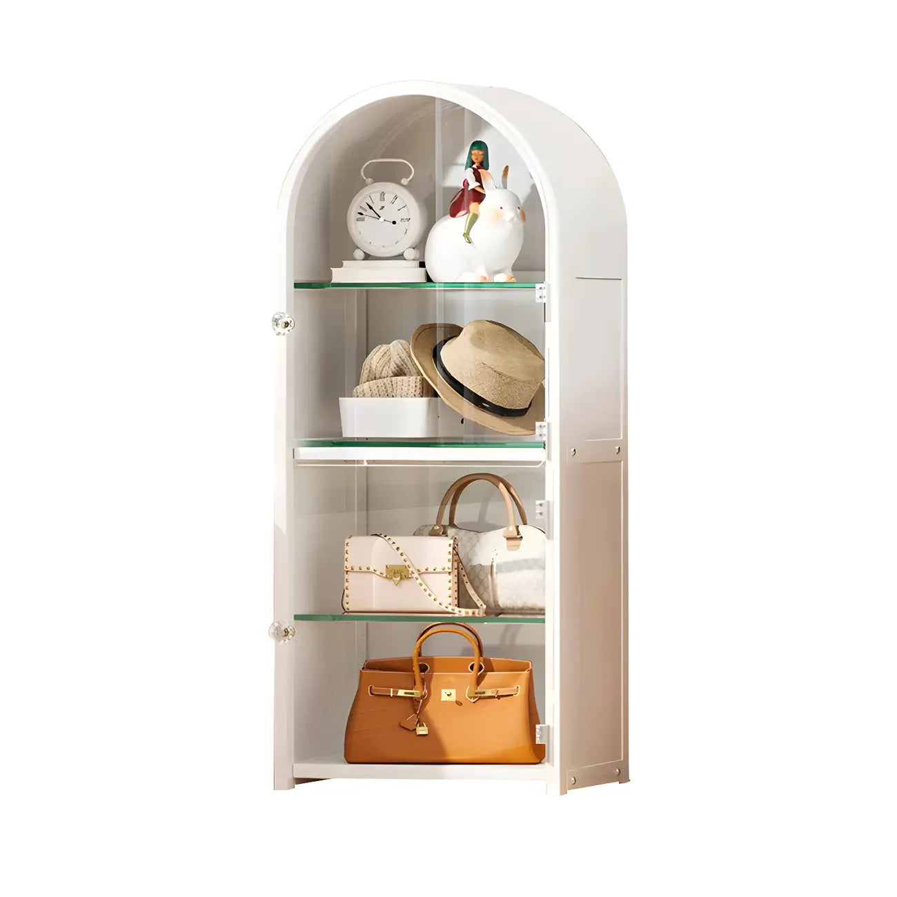 Adjustable Steel Arch Glass Shelf Display Cabinet with Light