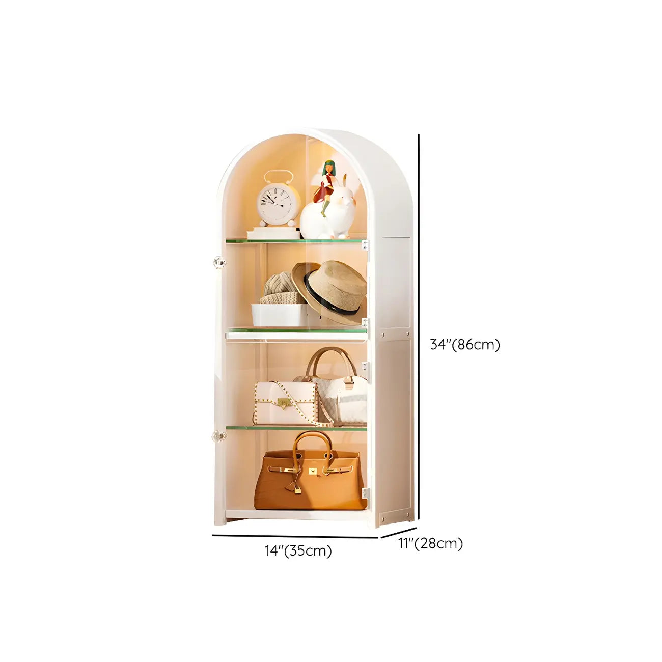 Adjustable Steel Arch Glass Shelf Display Cabinet with Light