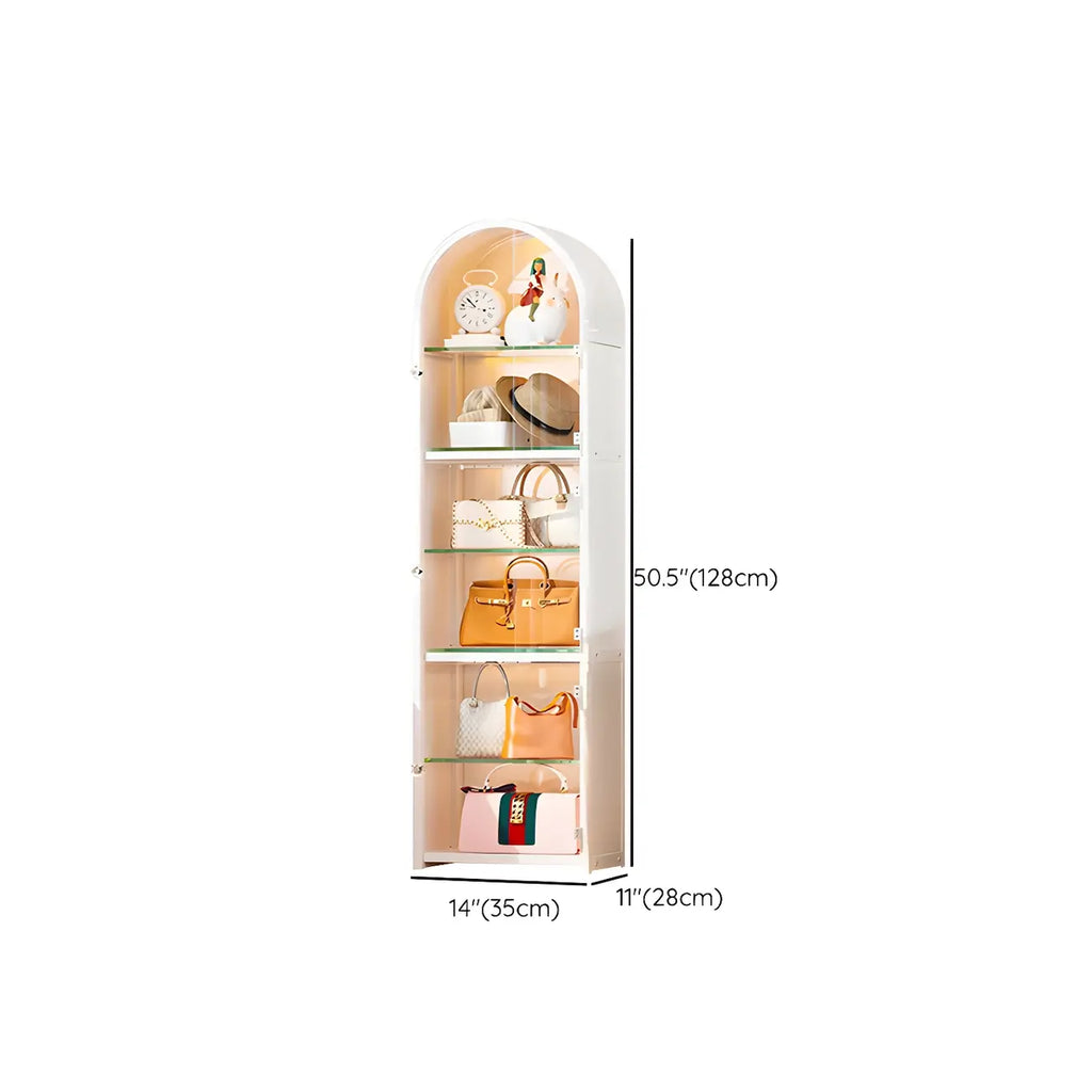 Adjustable Steel Arch Glass Shelf Display Cabinet with Light