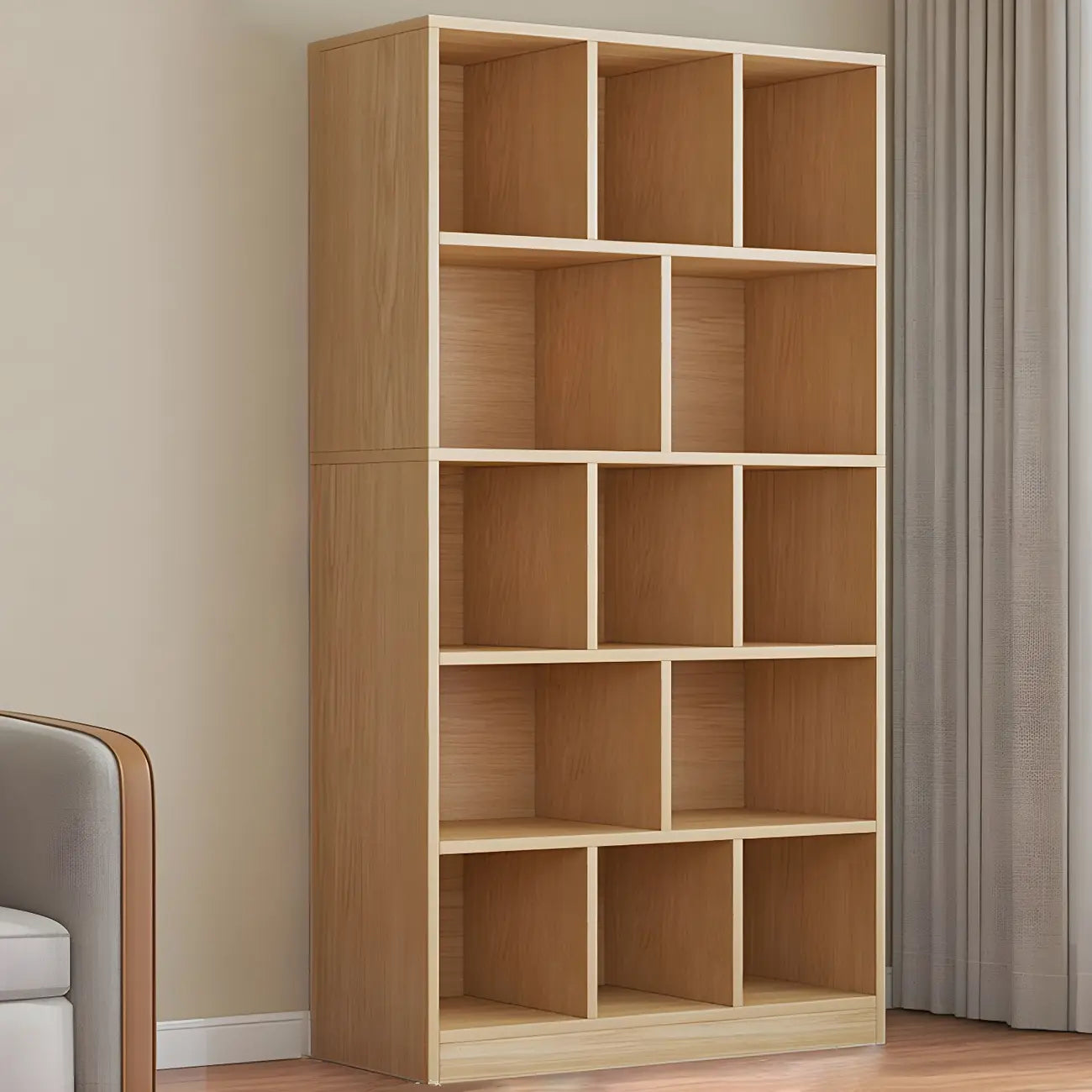 Mid Centuyr Modern Oak Wood Bookshelf Cube Storage 5-Tier