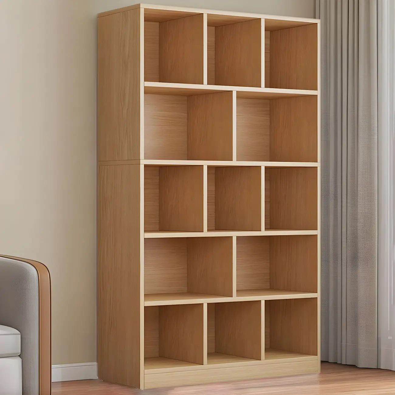 Mid Centuyr Modern Oak Wood Bookshelf Cube Storage 5-Tier