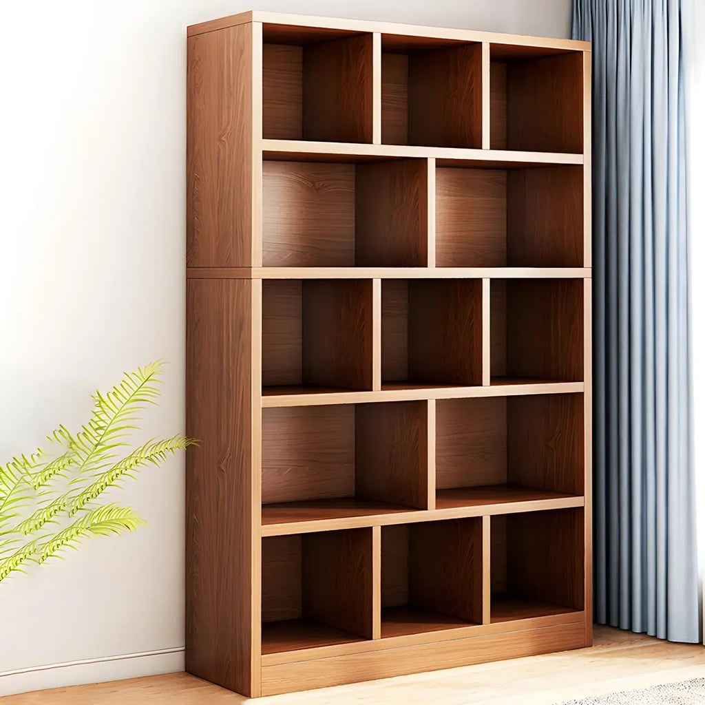 Mid Centuyr Modern Oak Wood Bookshelf Cube Storage 5-Tier