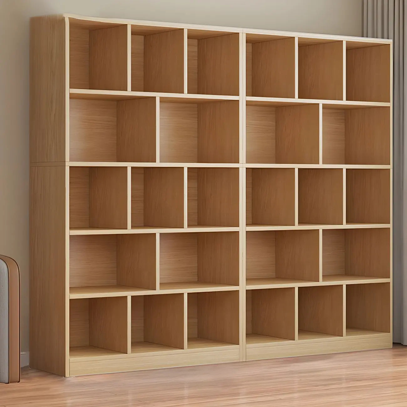 Mid Centuyr Modern Oak Wood Bookshelf Cube Storage 5-Tier