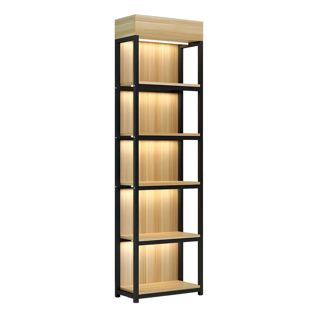 Modern Wood Open Multi-Shelf Large Display Cabinet