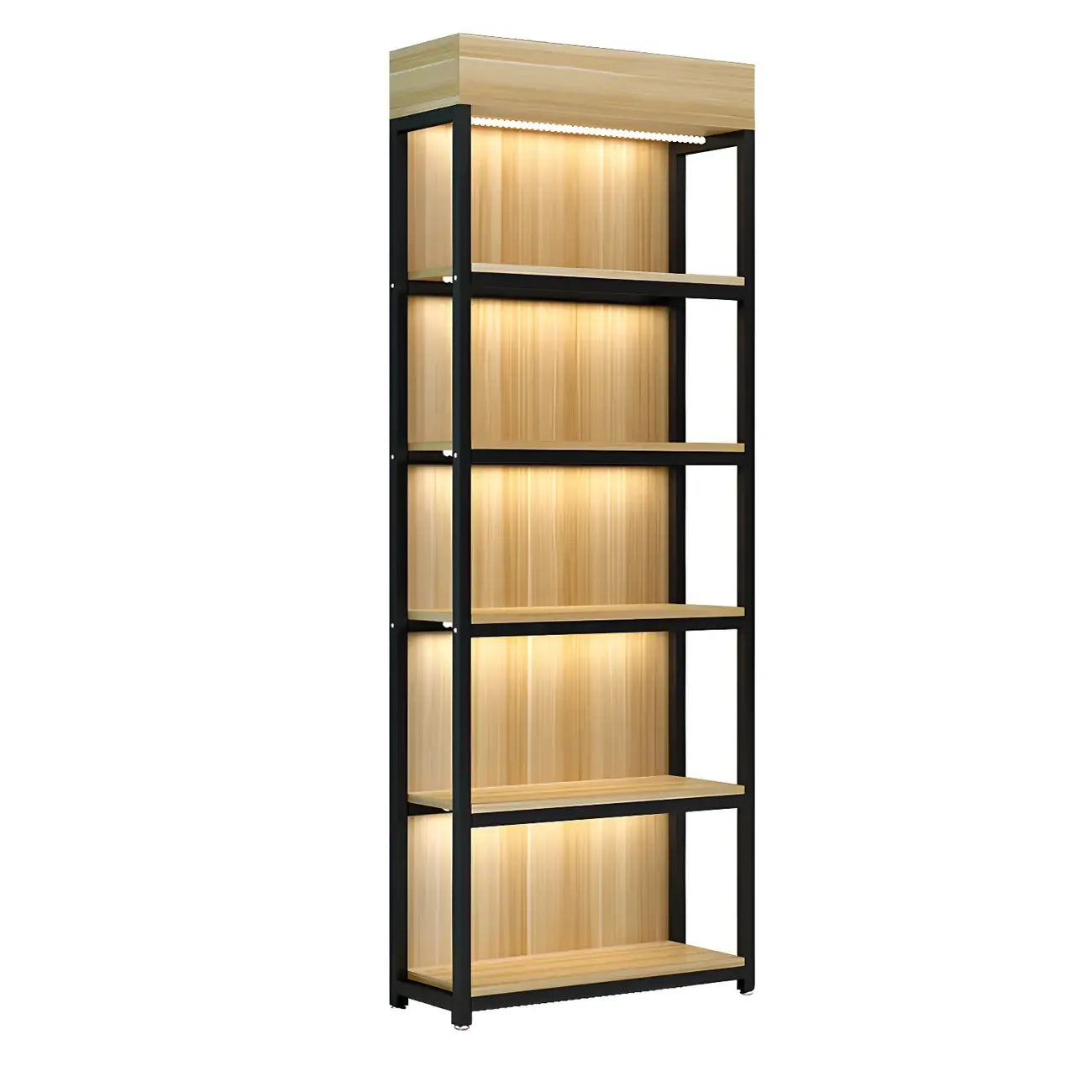 Modern Wood Open Multi-Shelf Large Display Cabinet
