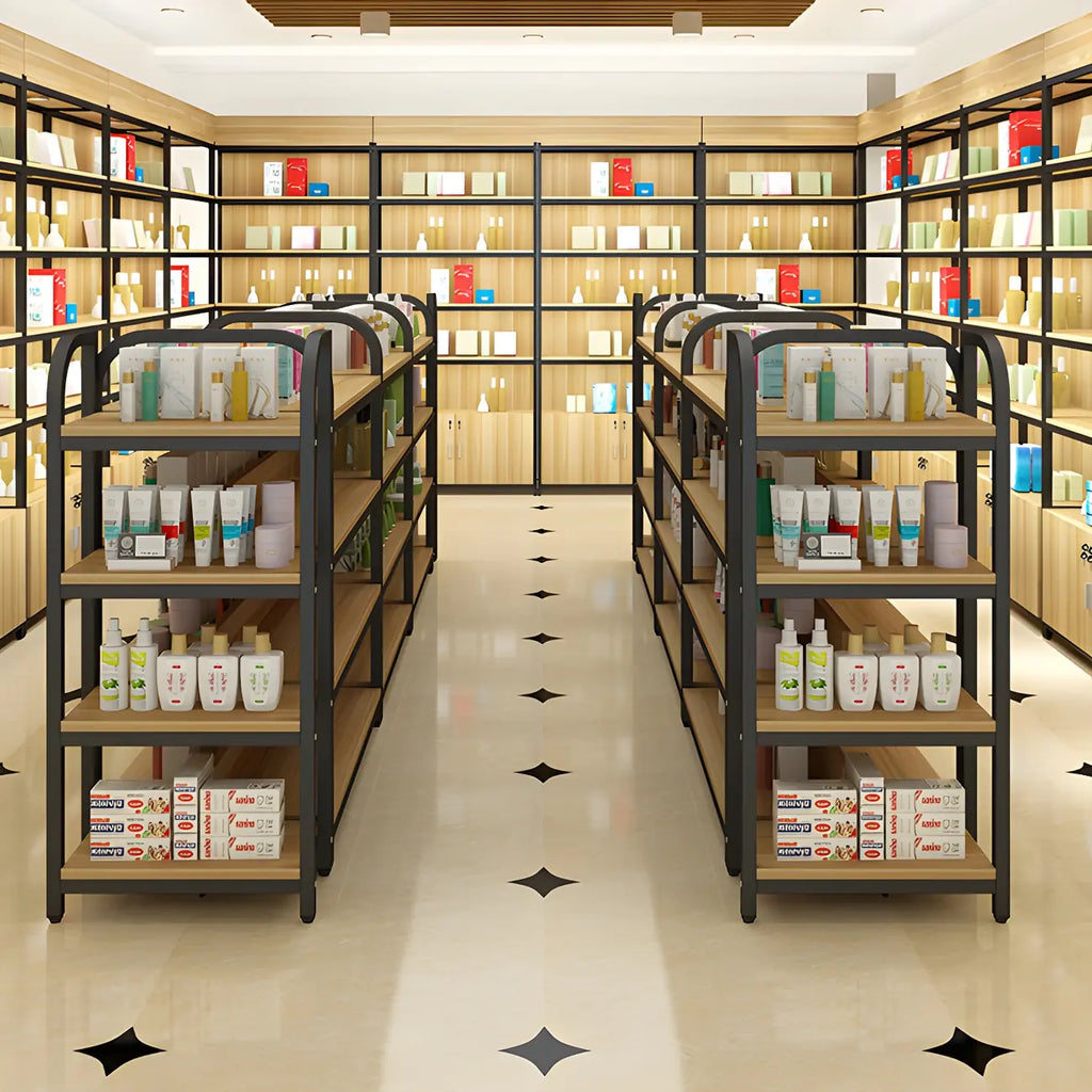 Modern Wood Open Multi-Shelf Large Display Cabinet