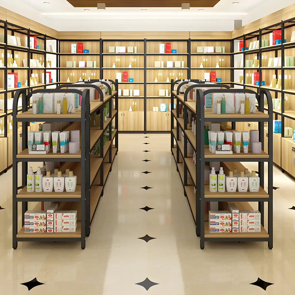 Modern Wood Open Multi-Shelf Large Display Cabinet