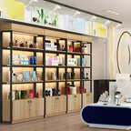 Modern Wood Open Multi-Shelf Large Display Cabinet