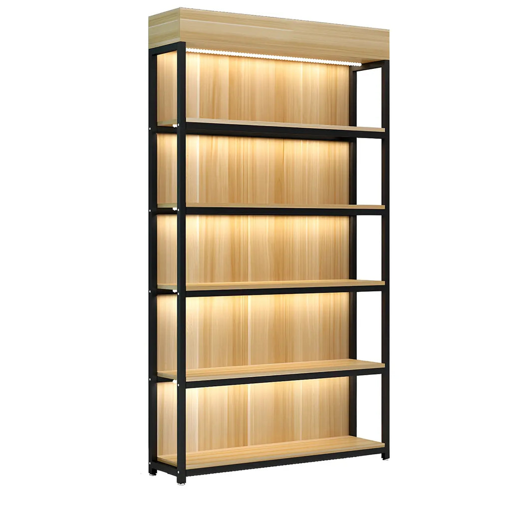 Modern Wood Open Multi-Shelf Large Display Cabinet