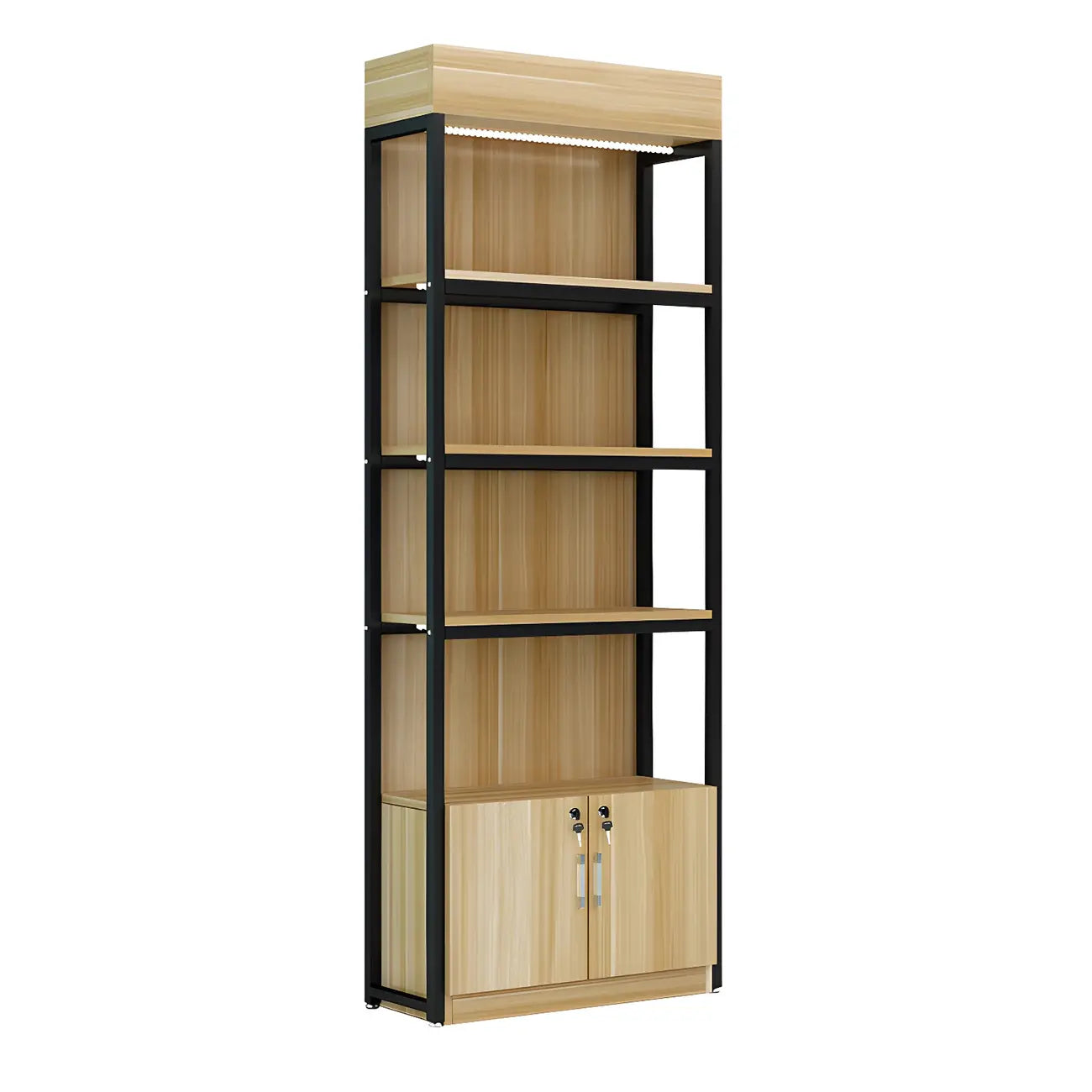Modern Wood Open Multi-Shelf Large Display Cabinet