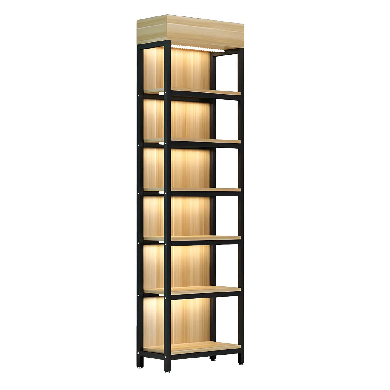 Modern Wood Open Multi-Shelf Large Display Cabinet