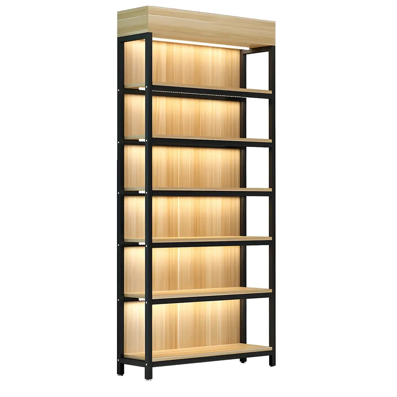 Modern Wood Open Multi-Shelf Large Display Cabinet
