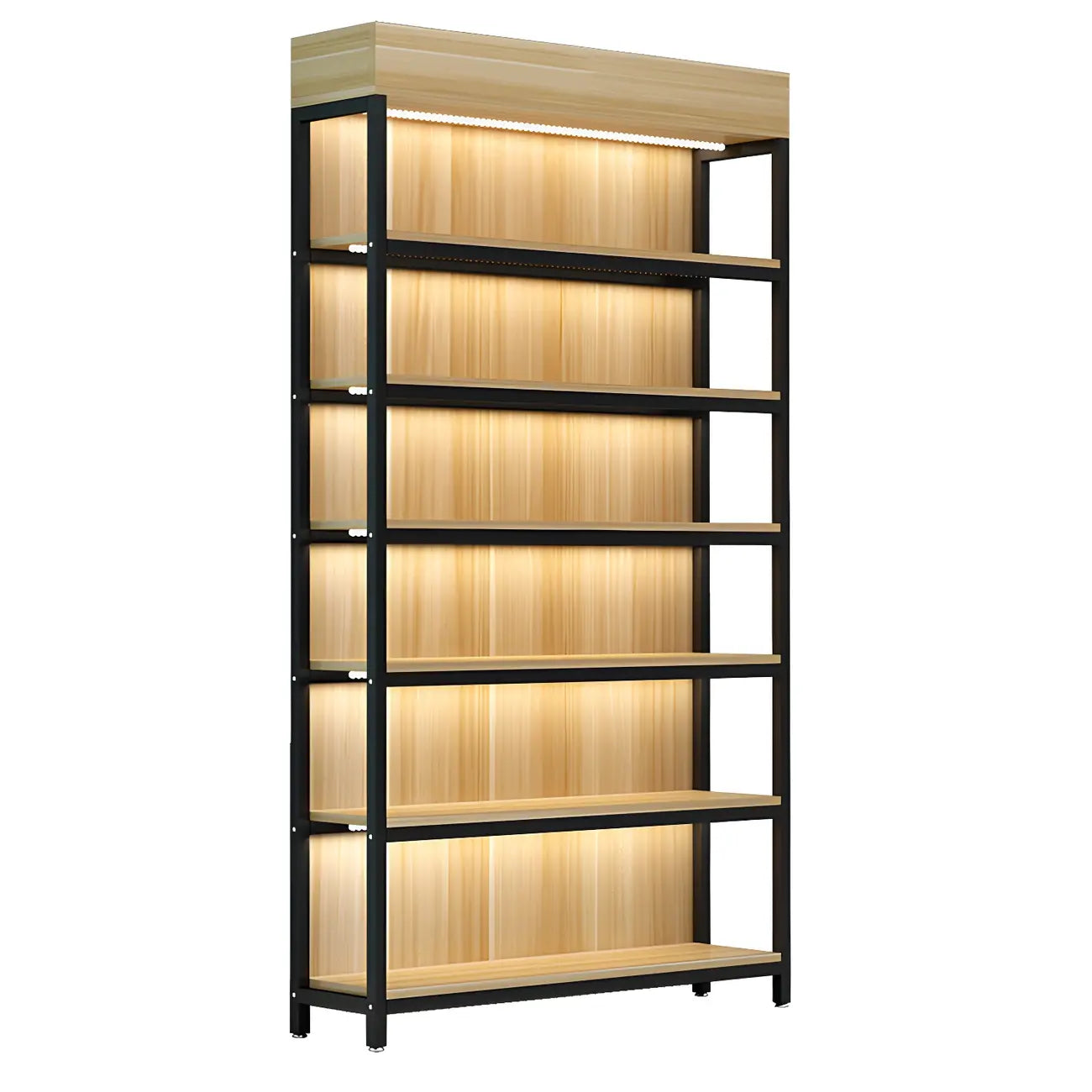 Modern Wood Open Multi-Shelf Large Display Cabinet