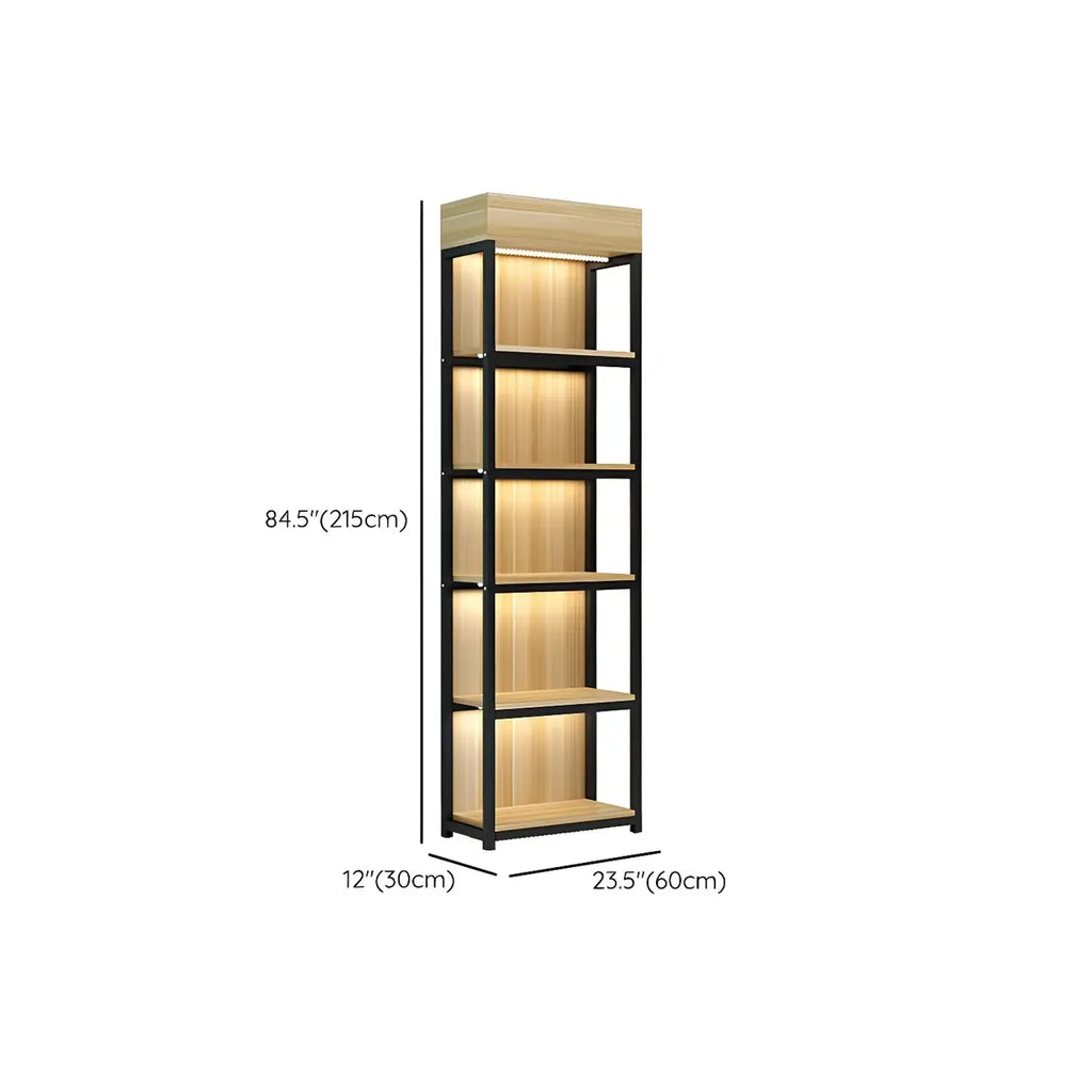Modern Wood Open Multi-Shelf Large Display Cabinet
