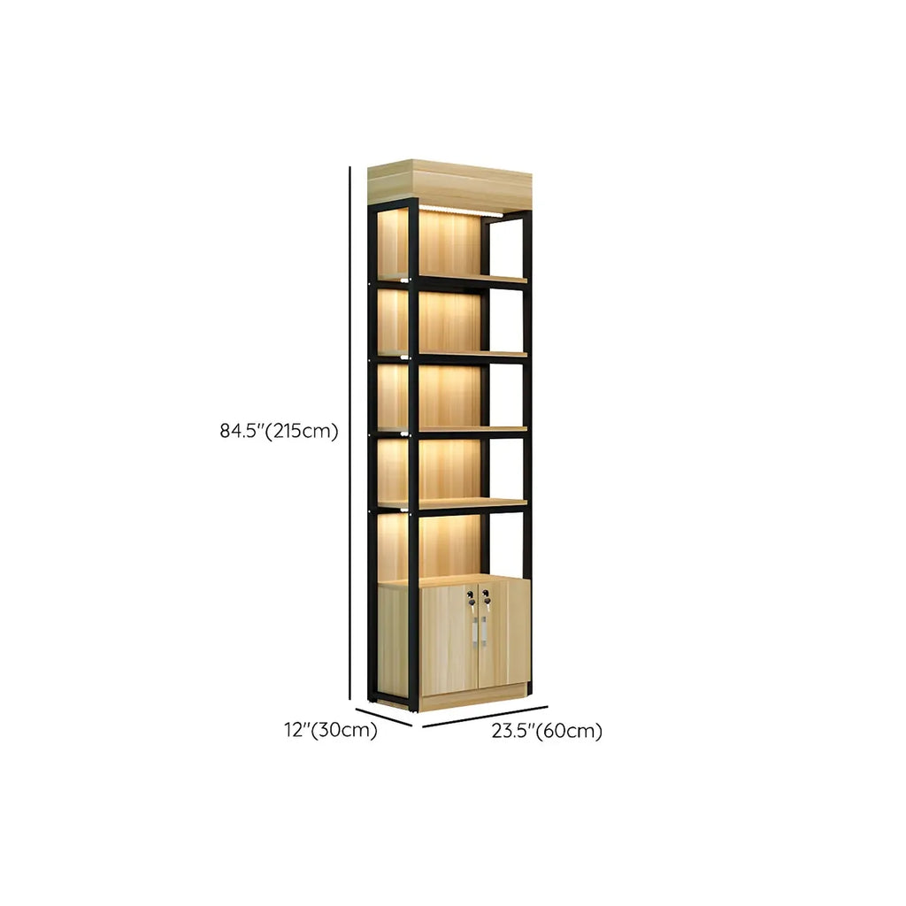 Modern Wood Open Multi-Shelf Large Display Cabinet