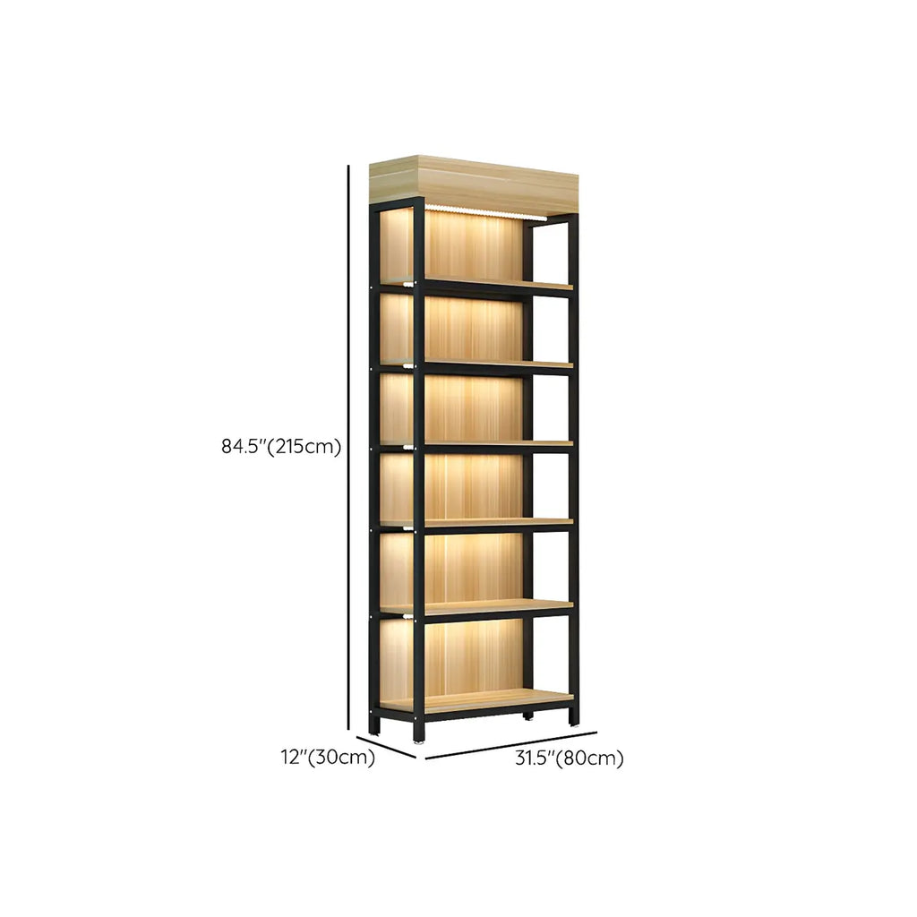 Modern Wood Open Multi-Shelf Large Display Cabinet